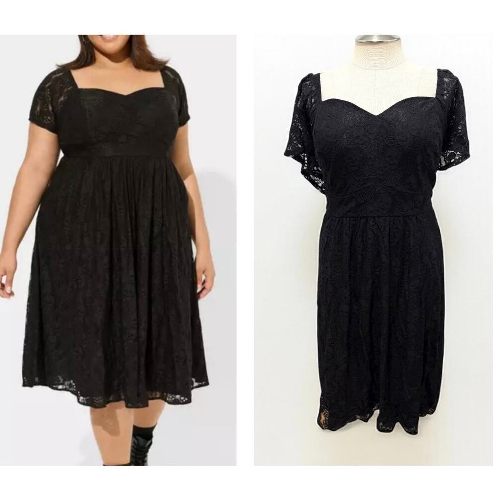 Torrid 6 (6X 30) Betsey Johnson Black Lace Skull Midi‎ Cocktail Party Dress Goth